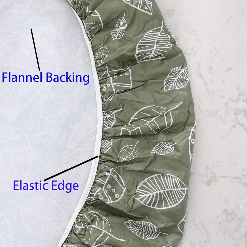 Round Vinyl Fitted Tablecloth with Flannel Backing Elastic Edge Design Table Cov