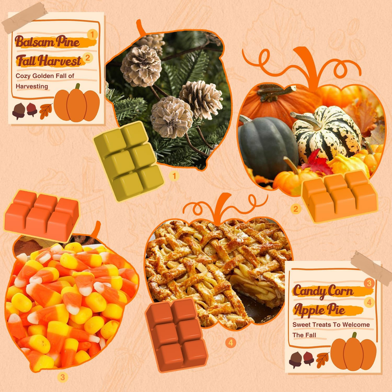 Fall Scented Wax Melts, Strong Scented Autumn Soy Wax Cubes/Tarts Variety Gift S