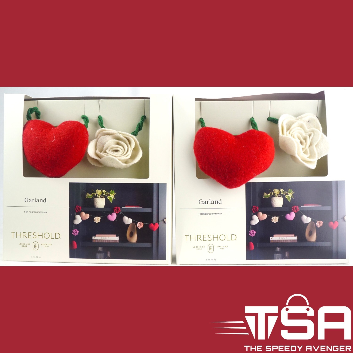 2pk 12ft Threshold Valentine's Day Felt Heart Rose Garland Holiday Home Decor
