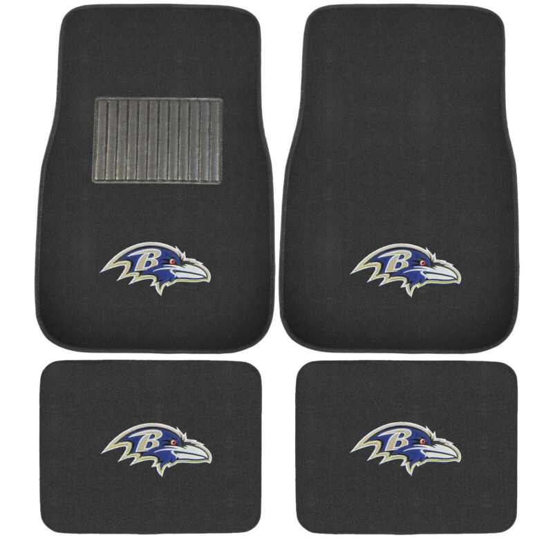 New 4pcs Nfl Baltimore Ravens Car Truck Front Rear Carpet Floor Mats Set