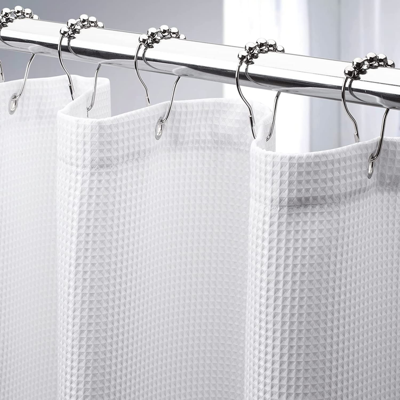 White Shower Curtain Fabric, Waffle Shower Curtains for Bathro...
