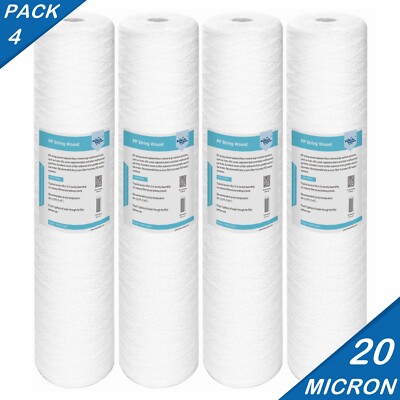 4 Pack 5/20 Micron 20'' x 4.5'' String Wound PP Sediment Water Filter for Big Blue