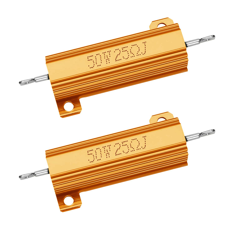 2Pcs 50W Watt 25 Ohm Resistor Aluminum Case Wirewound Chassis Mounted Pack of 2