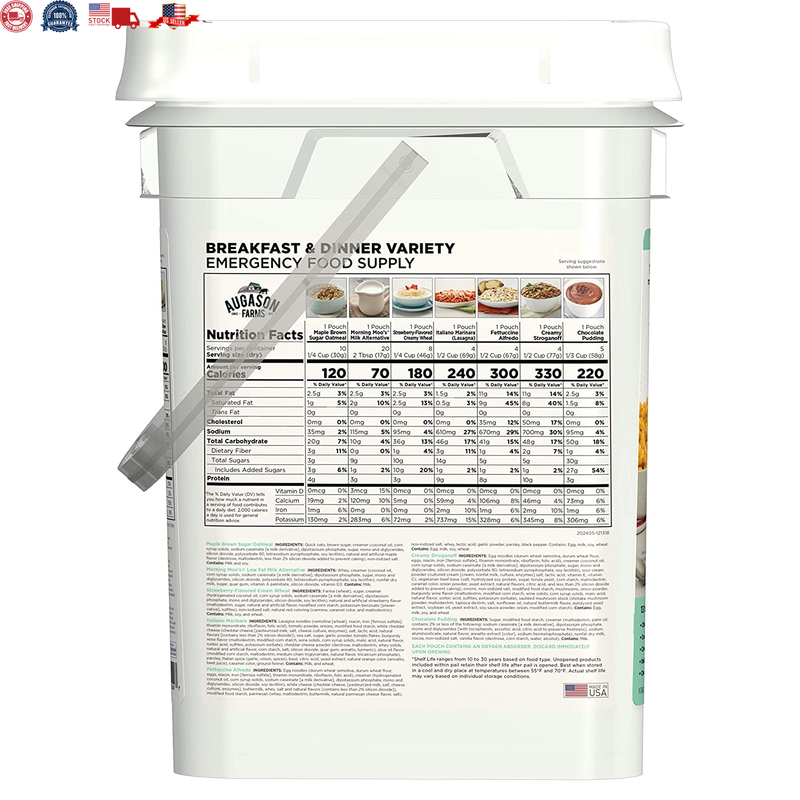 Long-Lasting Emergency Food Supply Variety Pail 106 Servings 4 Gallon