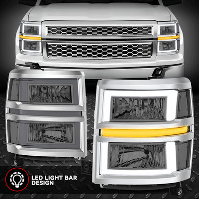 [3D LED DRL +последовательный сигнал] Для 14-15 фар Silverado 1500 с дымчатым/прозрачным покрытием
