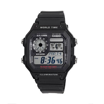 Мужские часы Casio World Time с черным полимерным ремешком, 42 мм, AE1200WH-1AV