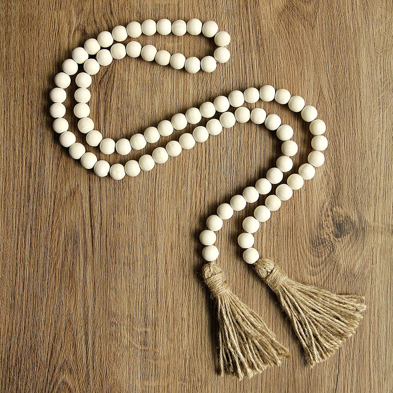 58In Wood Bead Garland with Tassels, Farmhouse Rustic Country ...