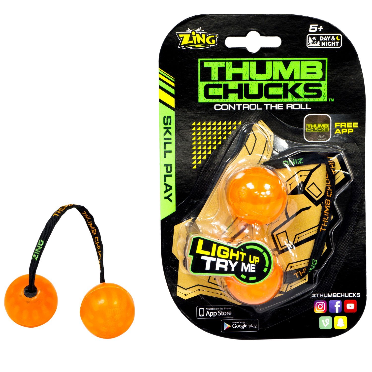 ZING Fidget Toy LIGHT-UP Thumb Chucks ~ GREEN ~ 