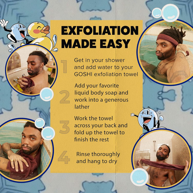 GOSHI Exfoliating Shower Towel - Rip-Resistant Exfoliating Washcloth for All Ski