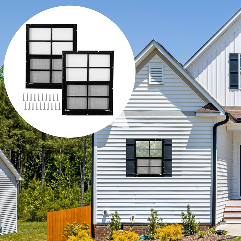 2 Pack Shed Windows, 18'' X 23'' Household Windows with Tempered Glass and Fiberglass Screen for Shed, Flush Mount Sliding Window for Chicken Coop, Playhouse, Garage, Black