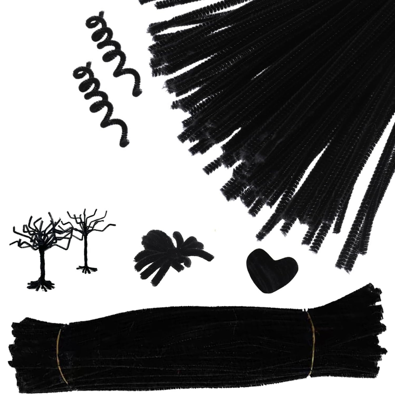 100 Pieces Black Chenille Pipe Cleaners Bulk Fuzzy Stems, Pipe Cleaners Flower f