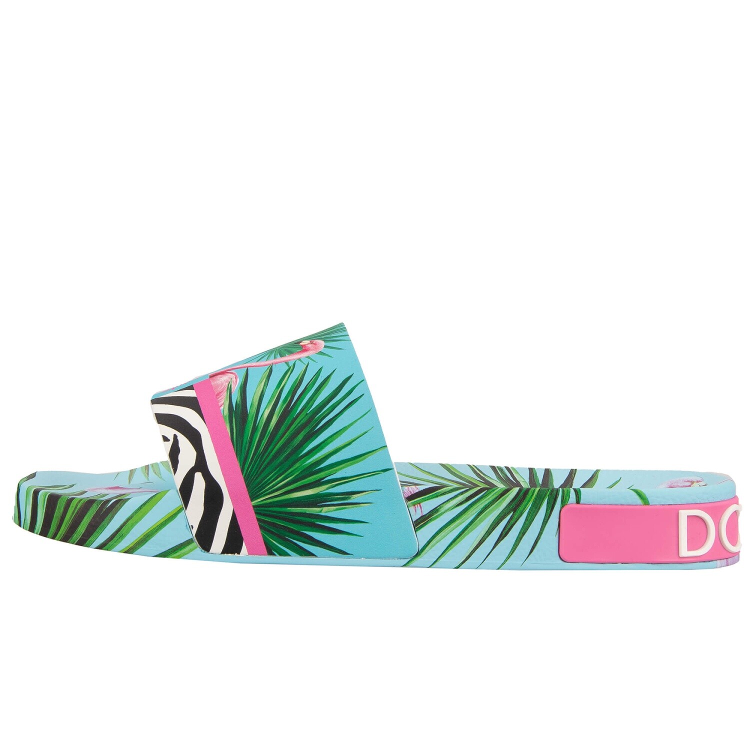 Pre-owned Dolce & Gabbana X Dj Khaled Slides Sandals Shoes Flamingo Zebra Blue Pink 11377