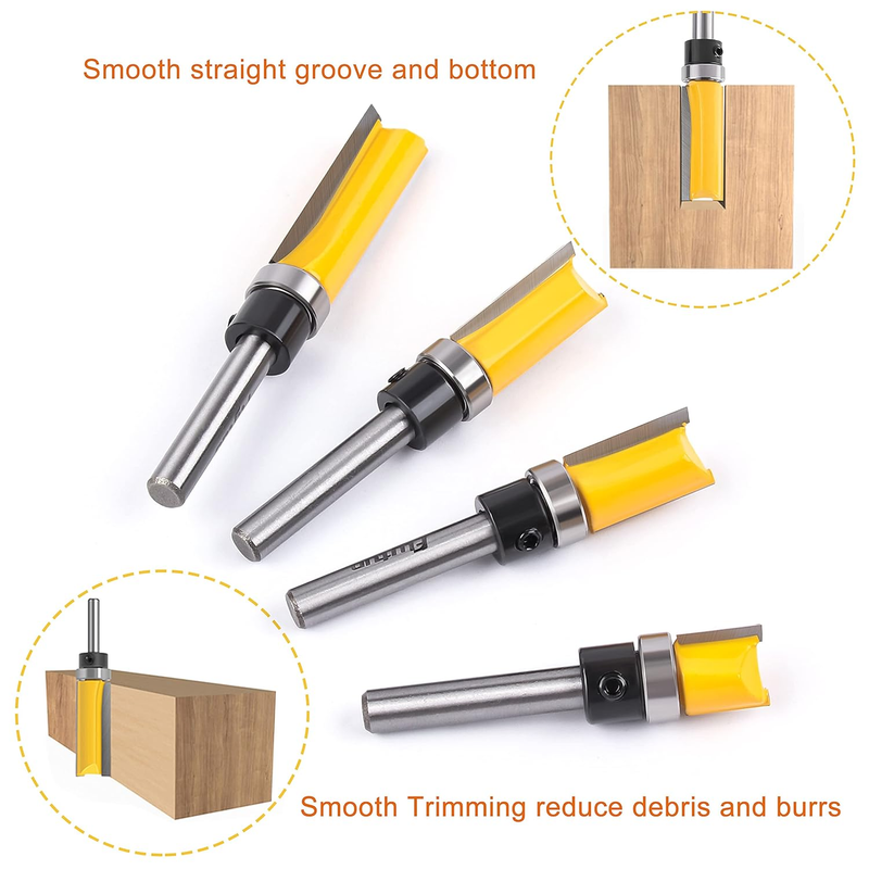 4PCS Pattern Flush Trim Router Bit Set 1/4" Shank, Professional Carbide Top Bear