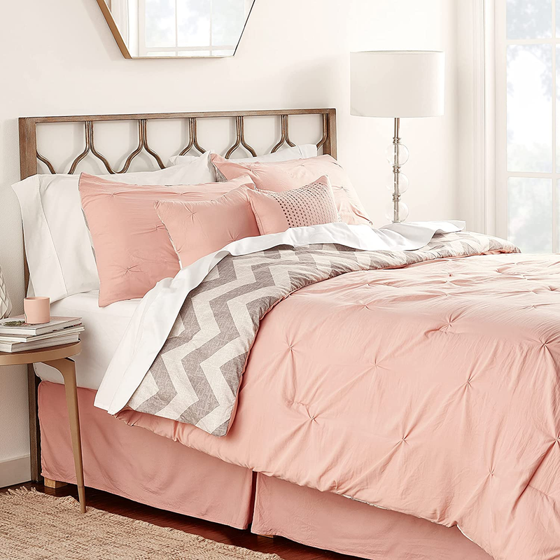 7-Piece Ella Pinch Pleat Comforter Bed Set with 3 Decorative Pillows, Reversible
