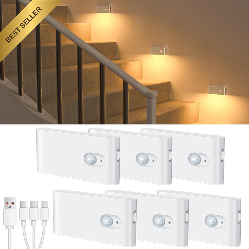 Motion Sensor Night Light, Rechargeable LED Night Light with Type-C Cable and Ma