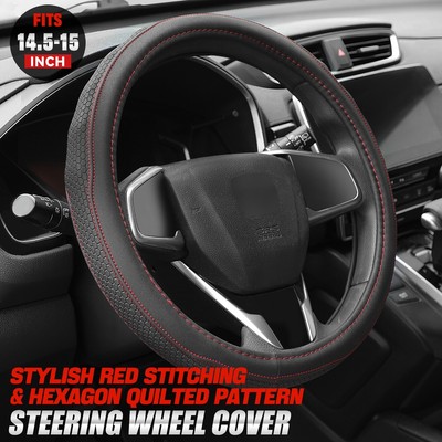 Нескользящая ручка с красной строчкой, чехол для рулевого колеса из синтетической кожи 14.5-15