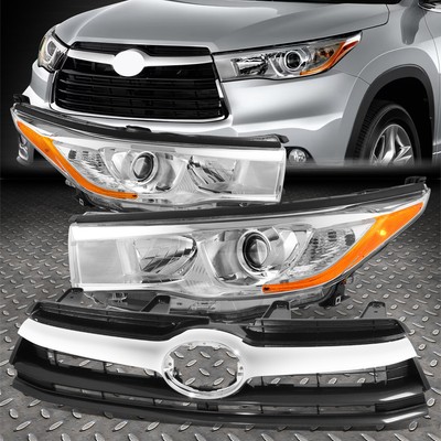 Для проекторных фар Toyota Highlander 14-16 Хром/Янтарный + Передняя решетка радиатора