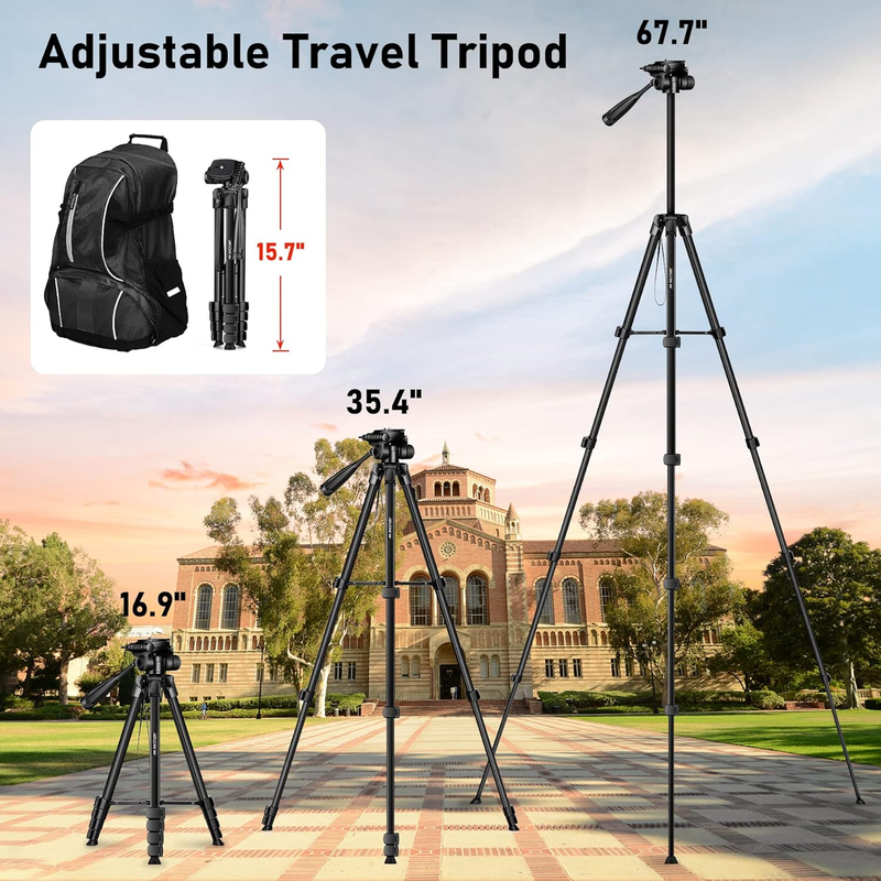 Phone Tripod, 68" Tablet Tripod Stand for Phone Cameras, Travel Tripod Compatibl