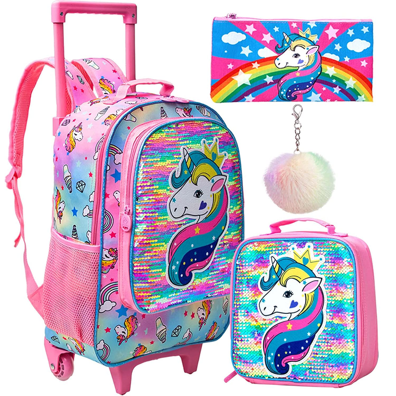 For Girls Kids Roller Wheels Bookbag Wheeled School Bag?