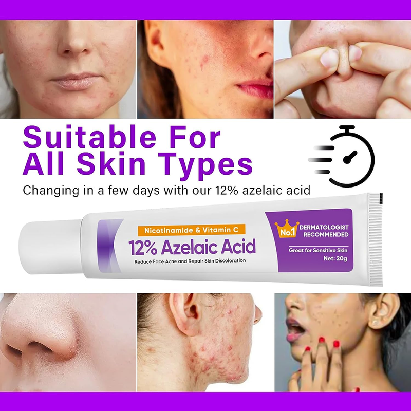 Azelaic Acid 12% Facial Serum,Skin Brightening Hyaluronic Acid and Niacinamide,