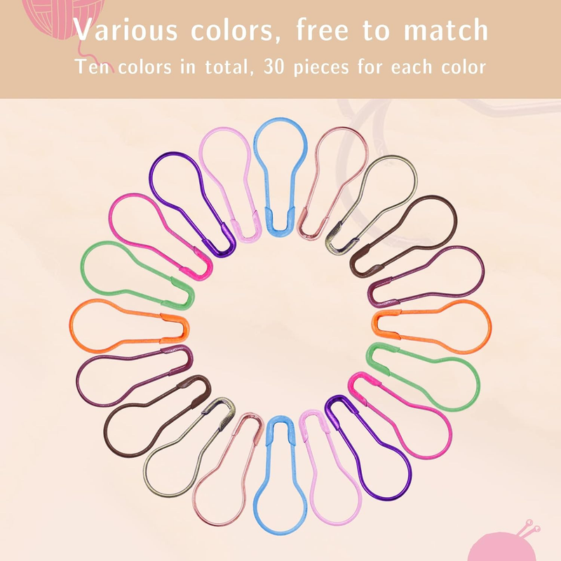 300 Pieces Safety Bulb Pins,10 Colors Calabash Crochet Stitch Markers with Stora