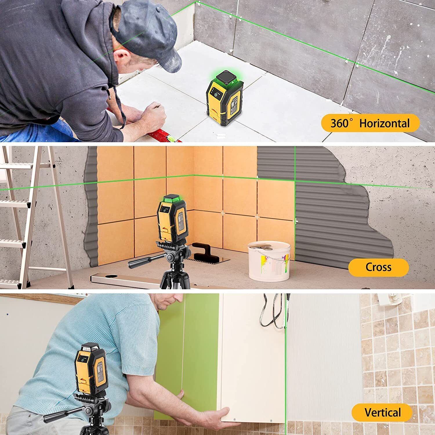 REXISO 360° Laser Level Tripod 100 FT Self Leveling Green Cross Line Laser Level