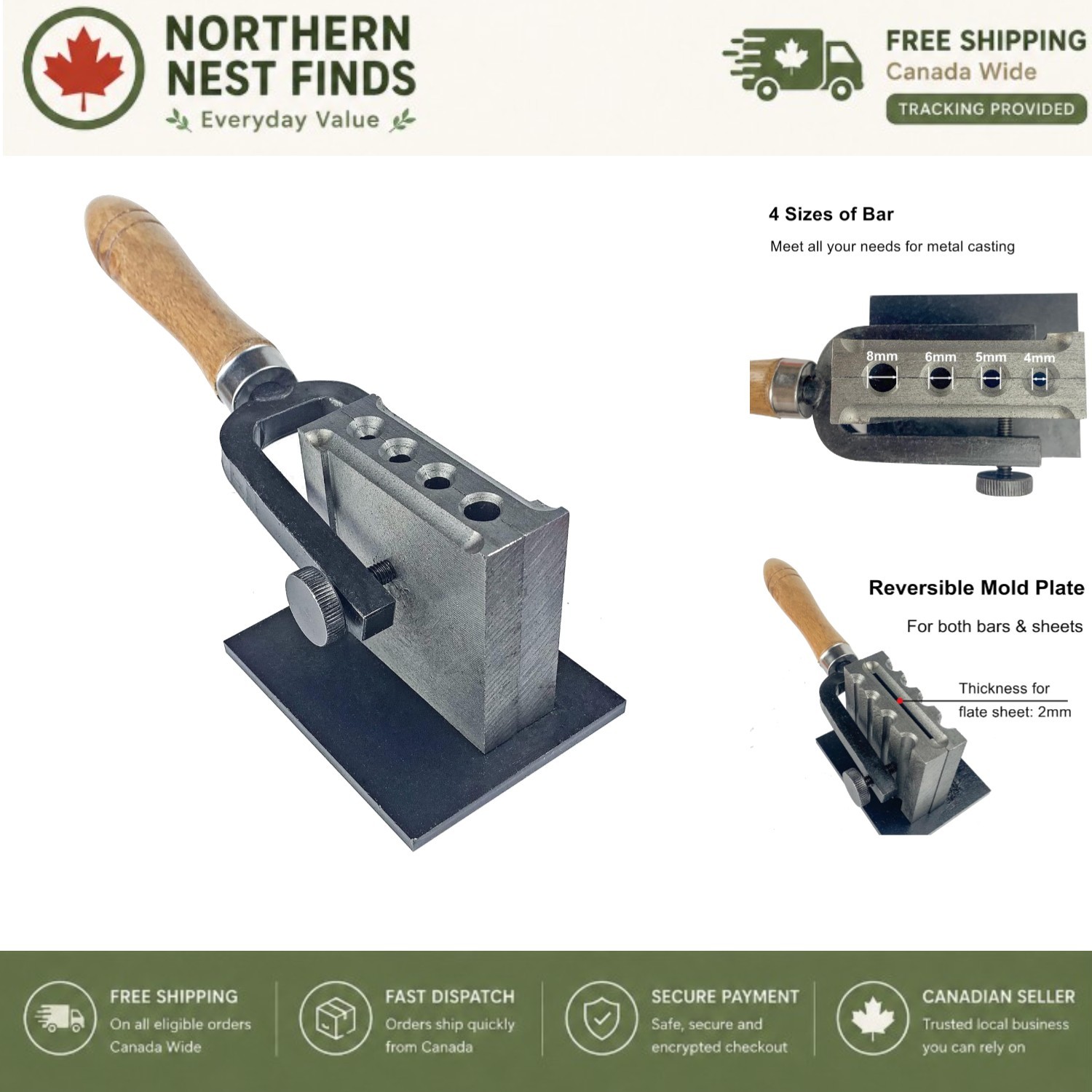 Versatile 2-Piece Ingot Mold for Gold, Silver & Copper - User-Friendly Design