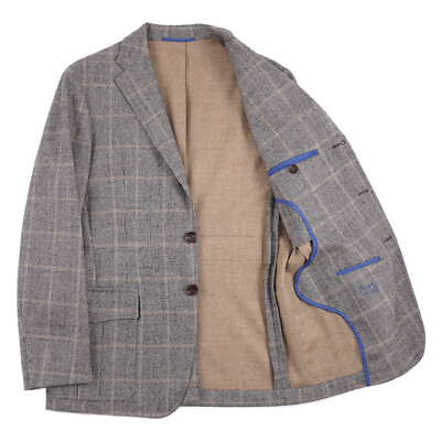 Pre-owned D'avenza Heather Gray Layered Check Soft Wool-cashmere Sport Coat 40r (eu 50)