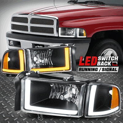 [Switchback Dual L-LED DRL] Для фар 94-02 Dodge Ram 1500-3500 Черный/янтарный
