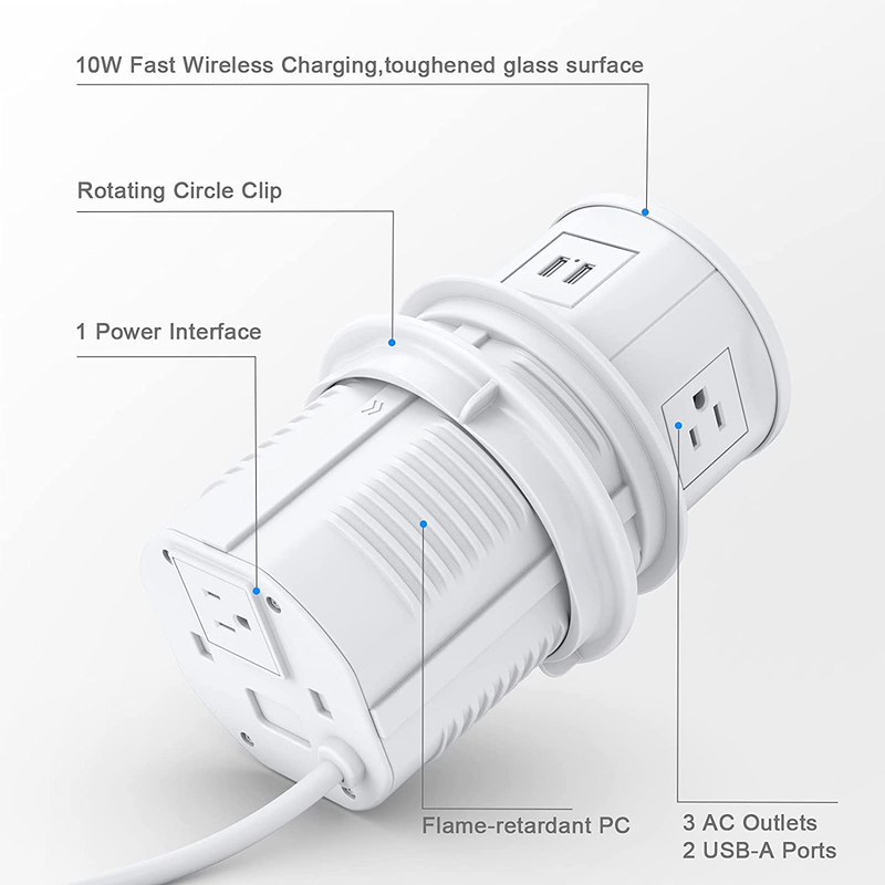Automatic Pop Up Countertop Outlet with 15W Wireless Charger 4.7'' Pop Up Outlet