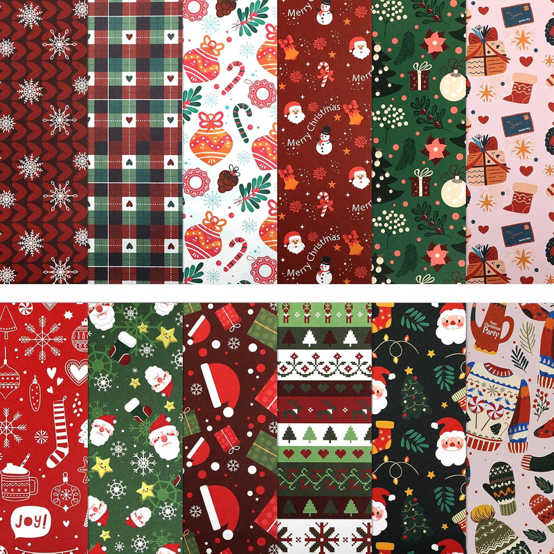 Christmas Scrapbook Paper Pad, 24 Sheets 12 Designs Snowflakes Red Green Cardsto