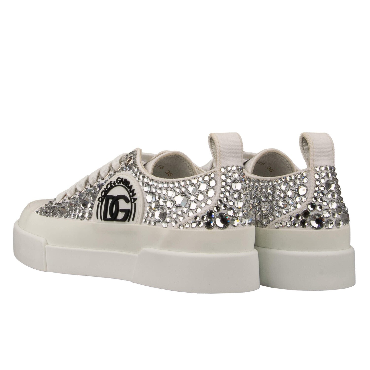 Pre-owned Dolce & Gabbana Portofino Crystal Dg Logo Sneaker Shoes White