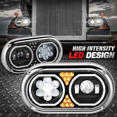 Для 67-87 Peterbilt 359 Full LED Halo Ring DRL Сигнальный проектор фар черный