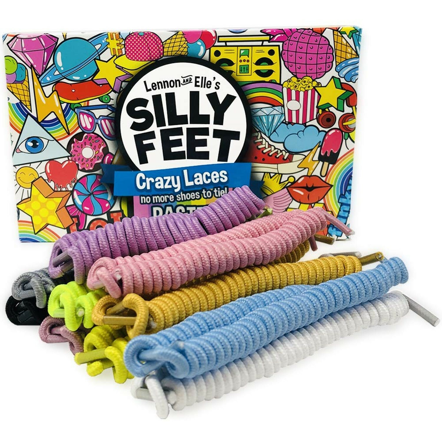 Silly Feet No Tie Shoelaces Kids Shoe Laces Curly Twisty Elastic Shoe