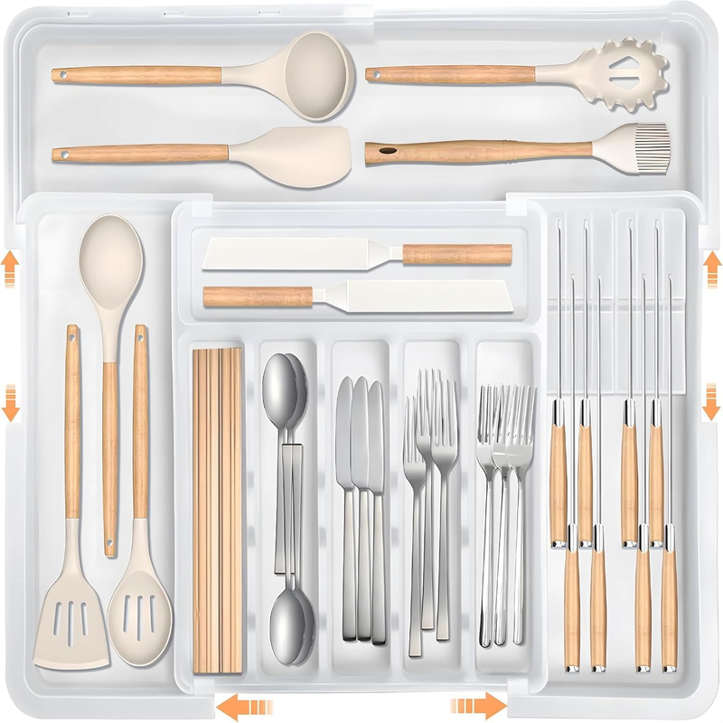 Larger Cutlery Drawer Organiser, Expandable Utensil Drawer Organiser with 9 Comp