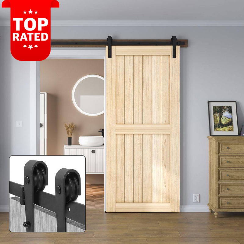 2M Sliding Barn Door Hardware Kit 6.6FT Dual Stoppers Heavy Duty Single Door
