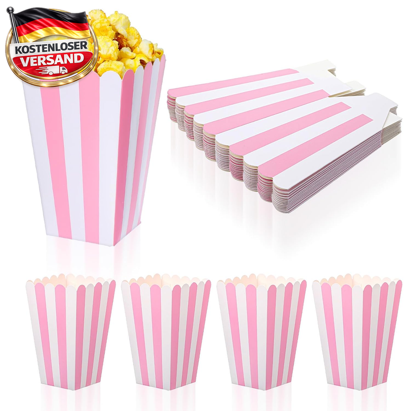 Popcorn Tüten Set 15 Stück für Party Hochzeit Snackbecher klein Rosa Weiß