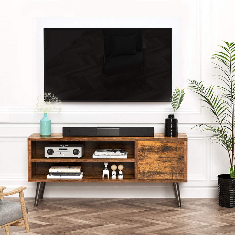With Storage For Tvs Up To 55 In Rustic Brown Mid Century Mo