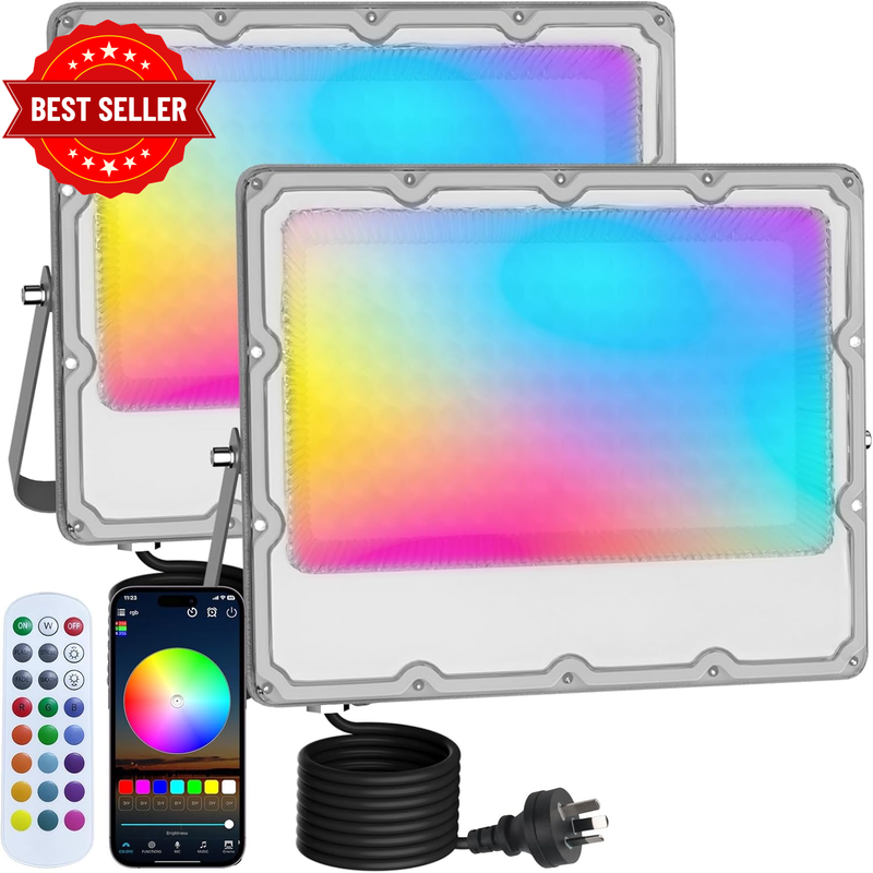 2 Pack 100W RGB Flood Lights Outdoor, Color Changing, Dimmable