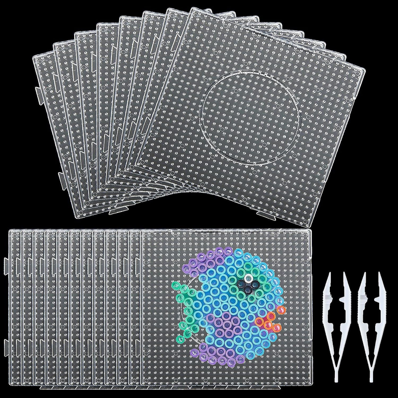 18PCS 5Mm Fuse Bead Pegboards, Large Plastic Fuse Beads Boards with 2 Beads Twee