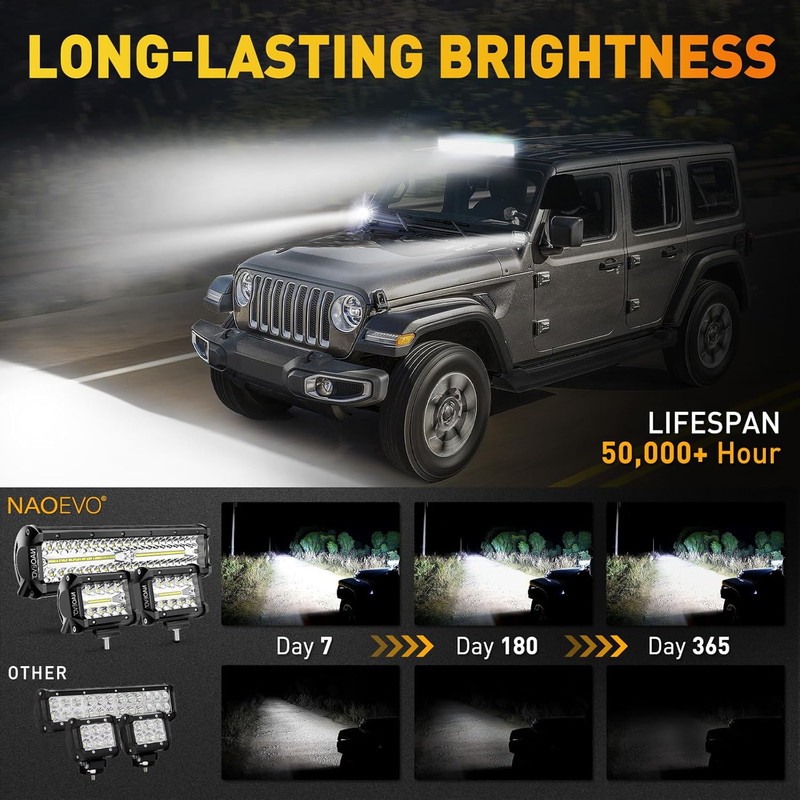 12Inch LED Light Bar and 2PCS 4Inch LED Pod Lights, 420W 42000LM LED Fog/Driving