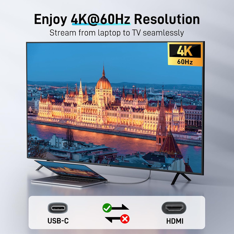 USB C to HDMI Cable 4K@60Hz 6.6FT, Crystal-Clear UHD USB Type C to HDMI Cable, T