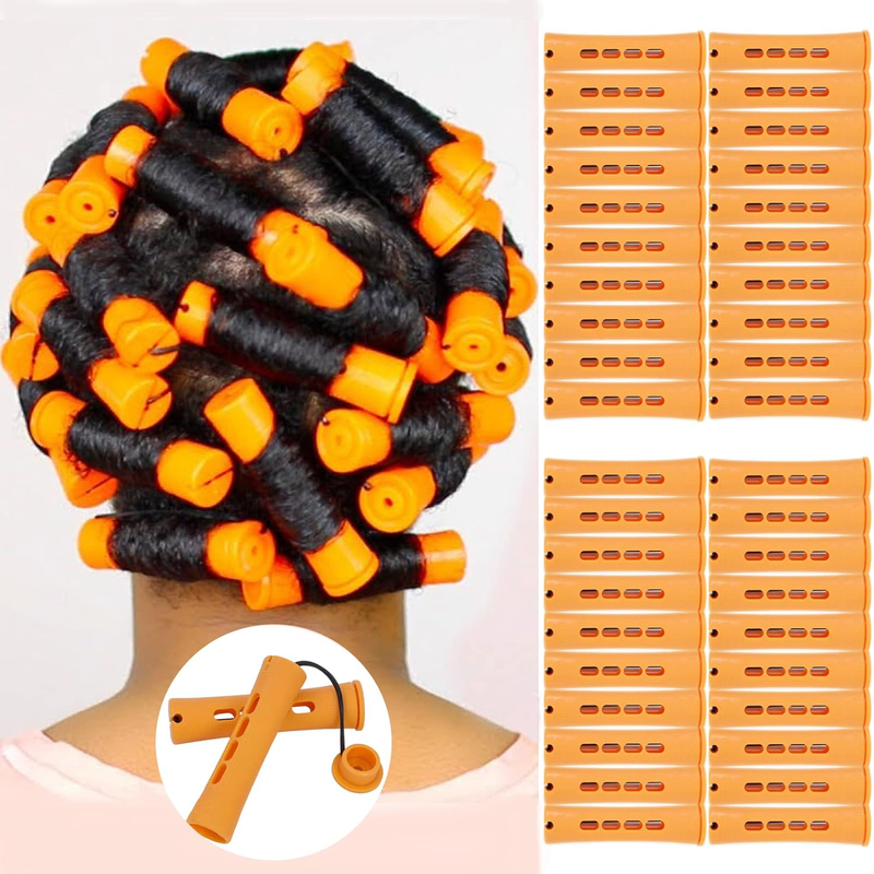 40pcs Cold Wave Perm Rods Set Orange Plastic Rollers for Curling & DIY Hairdress