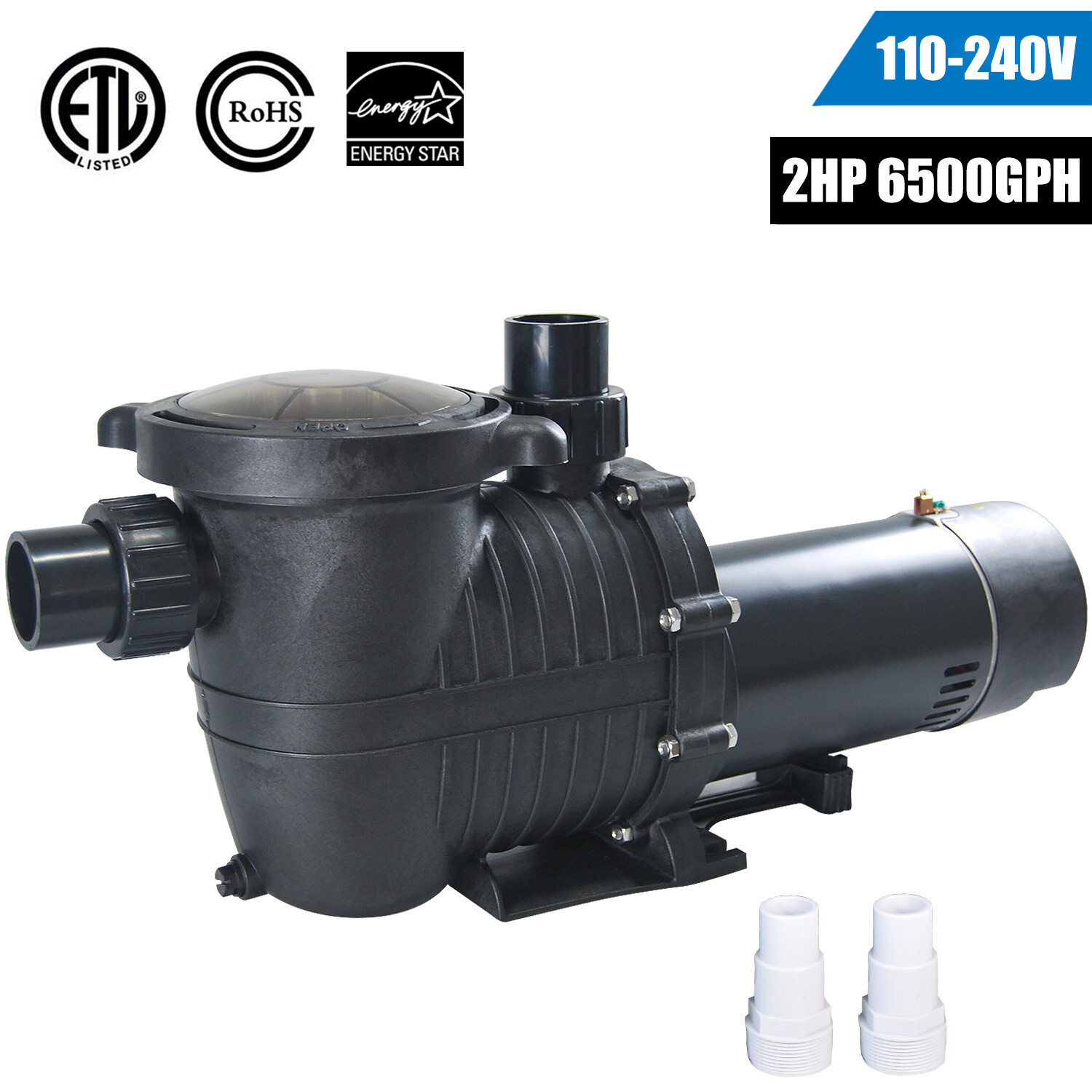 2HP Above/Inground Swimming Pool Pump 108GPM 78FT Max 1.5in