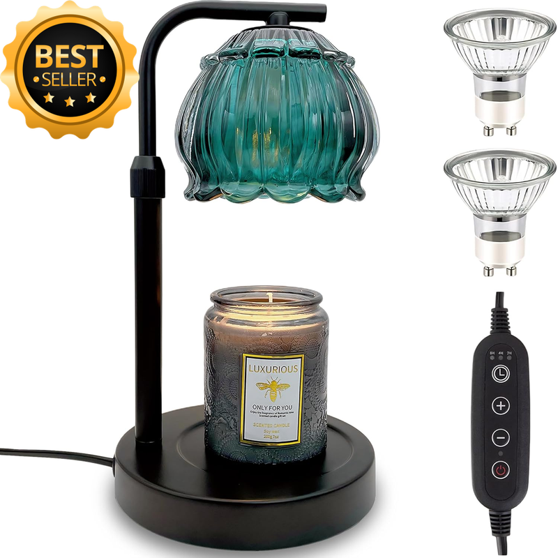 Candle Warmer Lamp Australia, Dimmable Candle Light, Green Glass Table Lamp with
