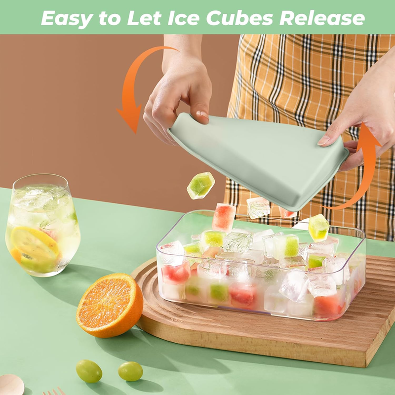 Ice Cube Tray with Lid: 3 Pack Silicone Large Square BPA Free 14-Cube Ice Trays