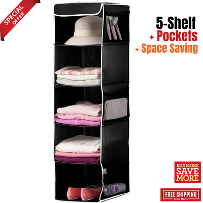 Hanging Closet Organizer 5 Shelf Closet Hanging Storage Pockets
