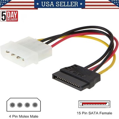 15 Pin SATA Male to Molex IDE 4 Pin Female Power Adapter Extension HDD Cable