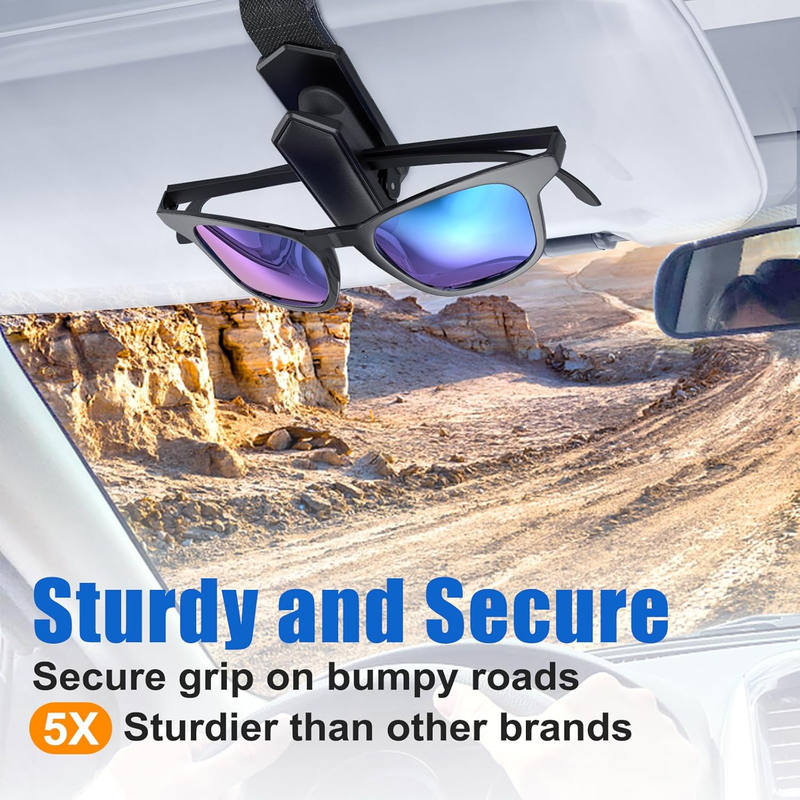 One-Handed-Operation Sunglasses Holder for Car, 2 Pack Visor Sunglass Holder Cli