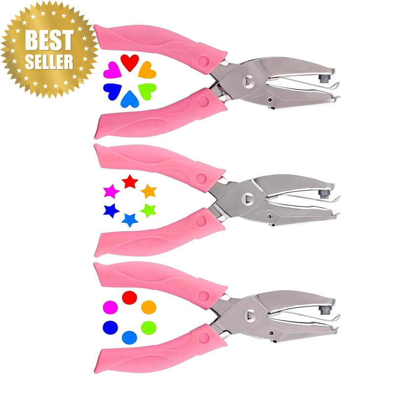 Handheld Single Hole Punch for Paper Crafting, Heart Star and Circle Shape Punch